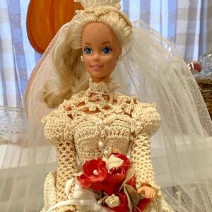 Hand crocheted Barbie Bride